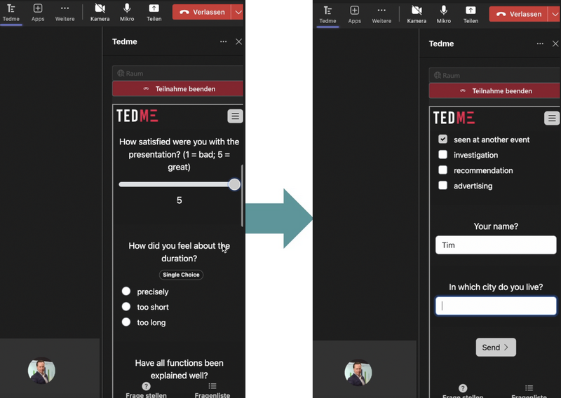 Umfragebögen in MS Teams und TEDME